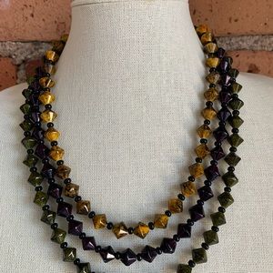 22” Multi Strand (3) Bead Statement Necklace Olive Mustard Purple